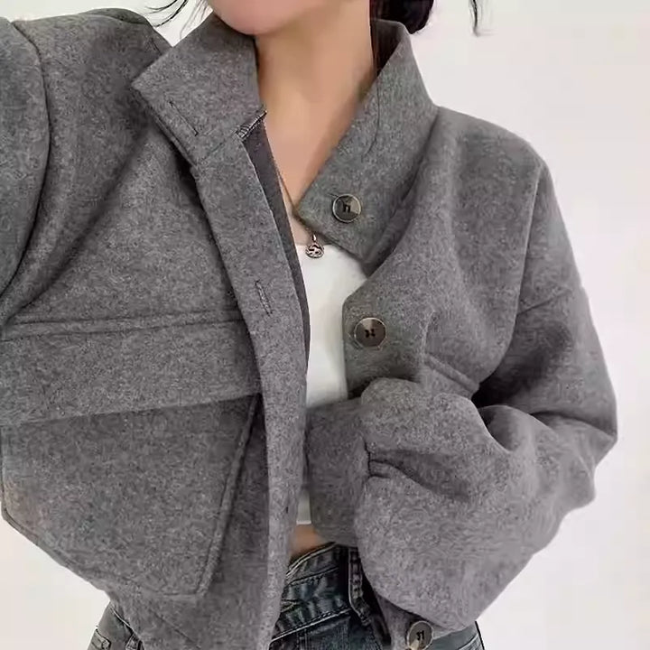 Drune | Graue Wollkurzjacke für Damen