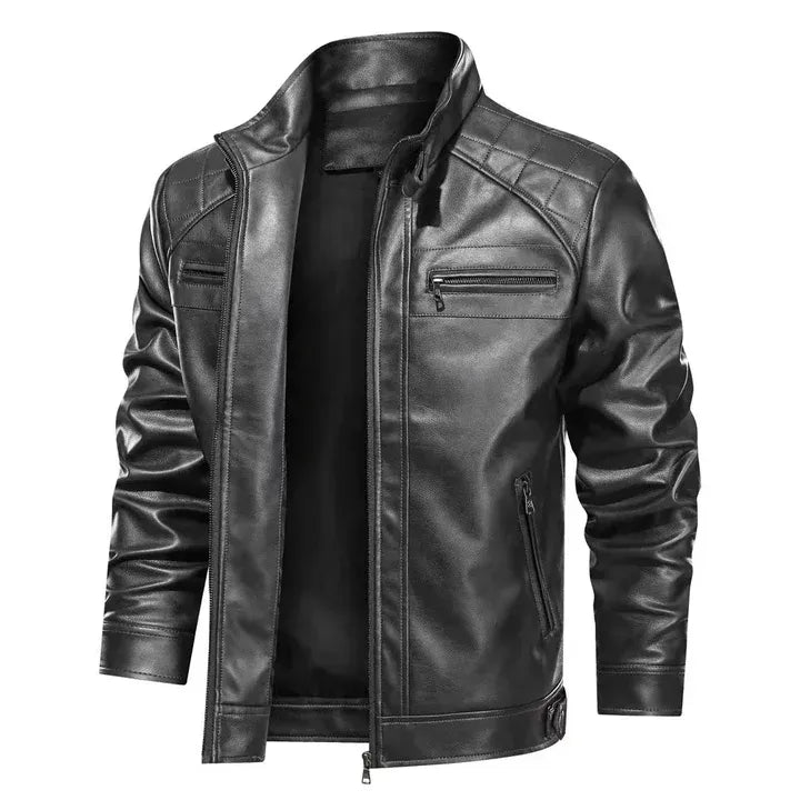 Drune | Bikerjacke Slim Fit Schulterdetails Reißverschluss Lederlook