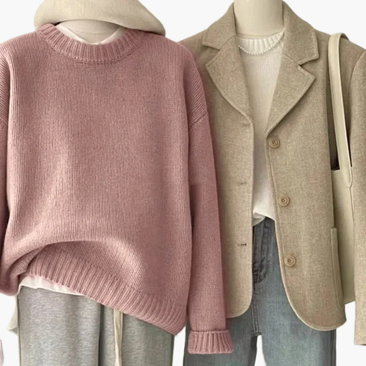 Drune | Set Lässiger Retro Japanischer Stil - Strickpullover und Blazer für Alltag und Freizeit