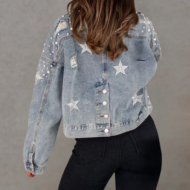 Drune | Denimjacke Übergröße Passform Kurze Länge Nieten und Used Design