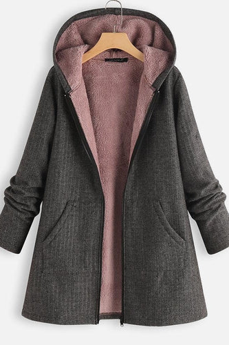 Drune | Damen Kapuzenmantel – Oversized Fit – Fleece gefüttert – Reißverschluss vorne – Mittellang Casual