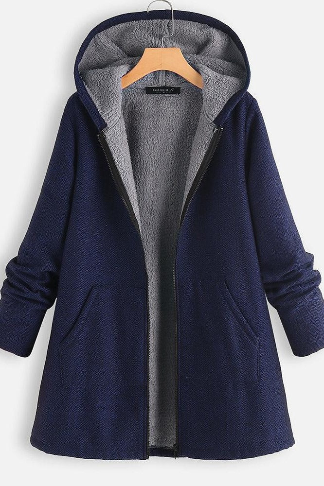Drune | Damen Kapuzenmantel – Oversized Fit – Fleece gefüttert – Reißverschluss vorne – Mittellang Casual