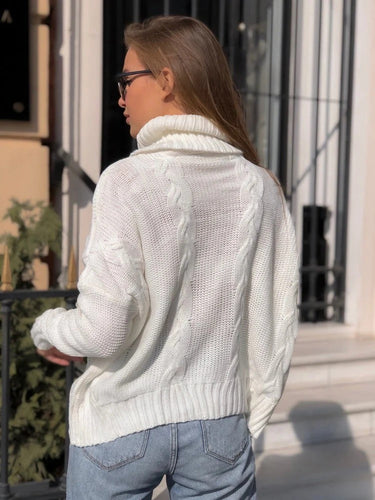 Drune | Strickpullover Wollmischung Lockere Passform Hoher Kragen Zopfstrick