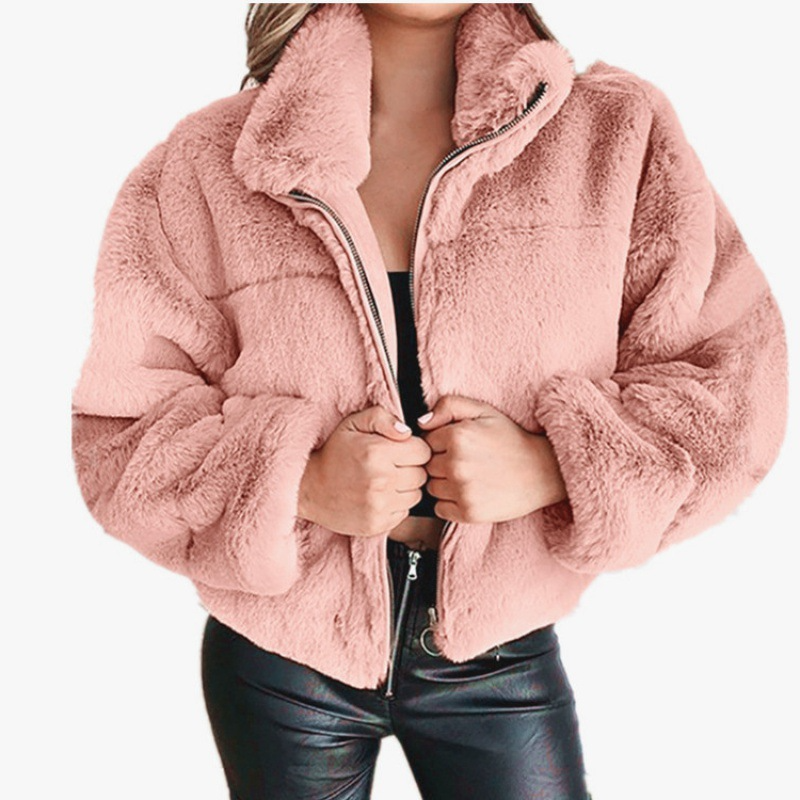Drune | Damen Kunstpelzmantel – Oversized Schnitt – Kurze Länge – Reißverschluss vorne – Hoher Kragen