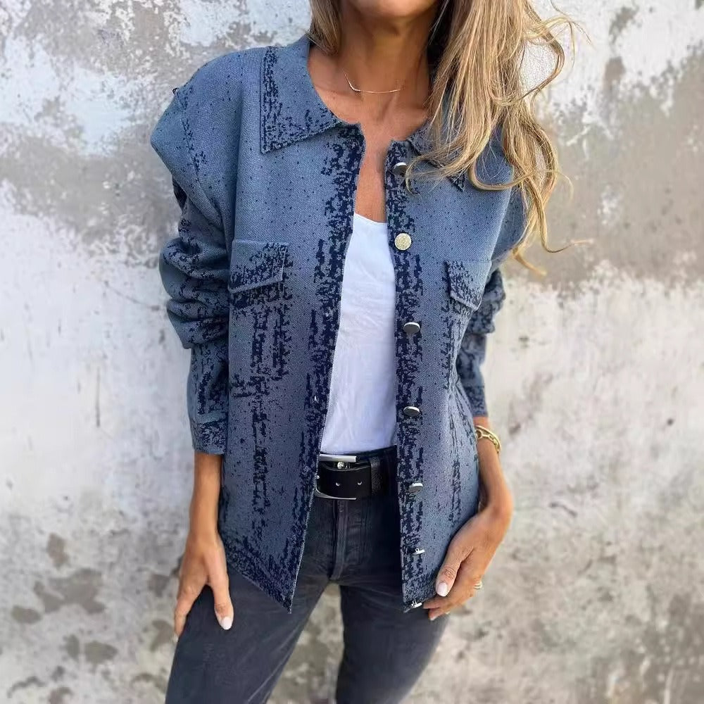 Drune | Gestrickte Wollmischung Lässige Passform Metallknöpfe mit Revers