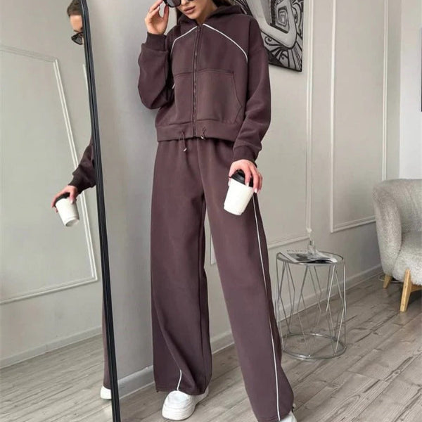 Drune | Set mit Kapuzenpullover und Hose Übergröße Reißverschluss Weite Beine Baumwollgefühl