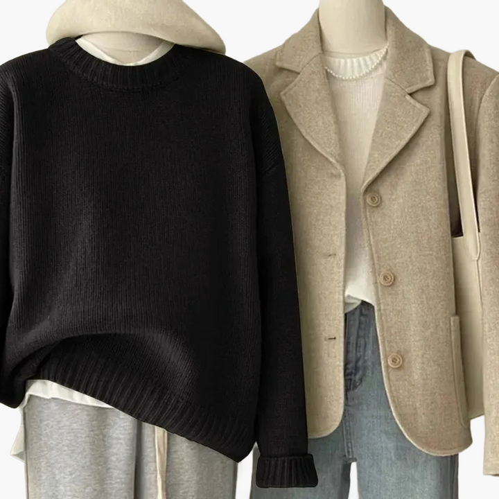 Drune | Set Lässiger Retro Japanischer Stil - Strickpullover und Blazer für Alltag und Freizeit