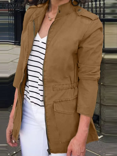 Drune | Cargo-Jacke - Relaxed Fit - Baumwolle - Reißverschluss - Stehkragen - Klappentaschen