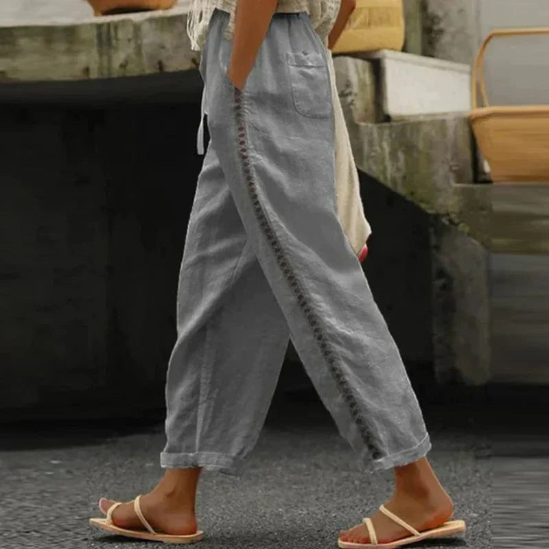 Drune | Bestickte Leinen Sommerhose für Damen
