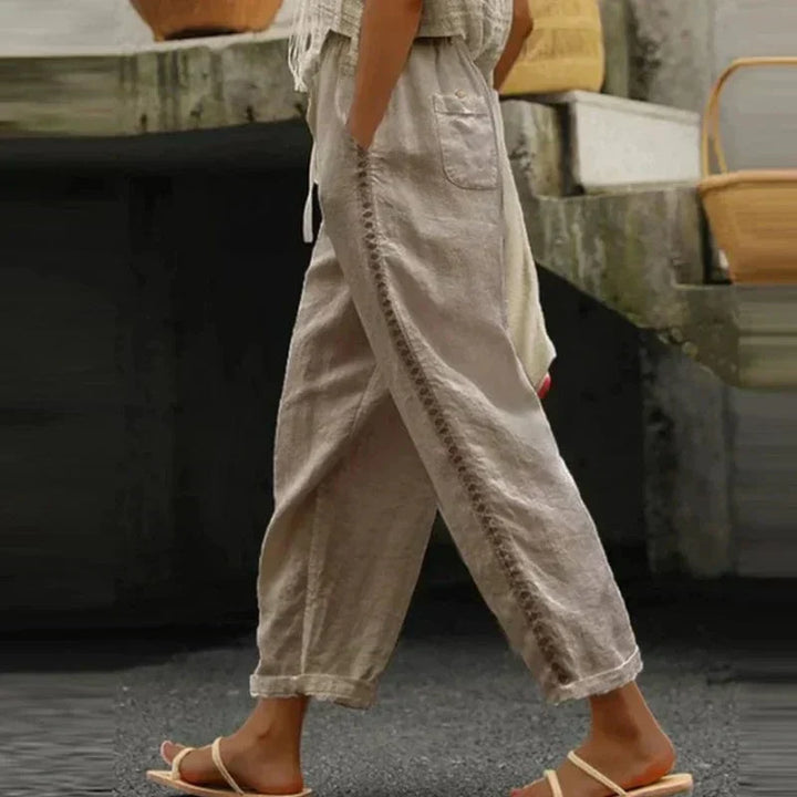 Drune | Bestickte Leinen Sommerhose für Damen