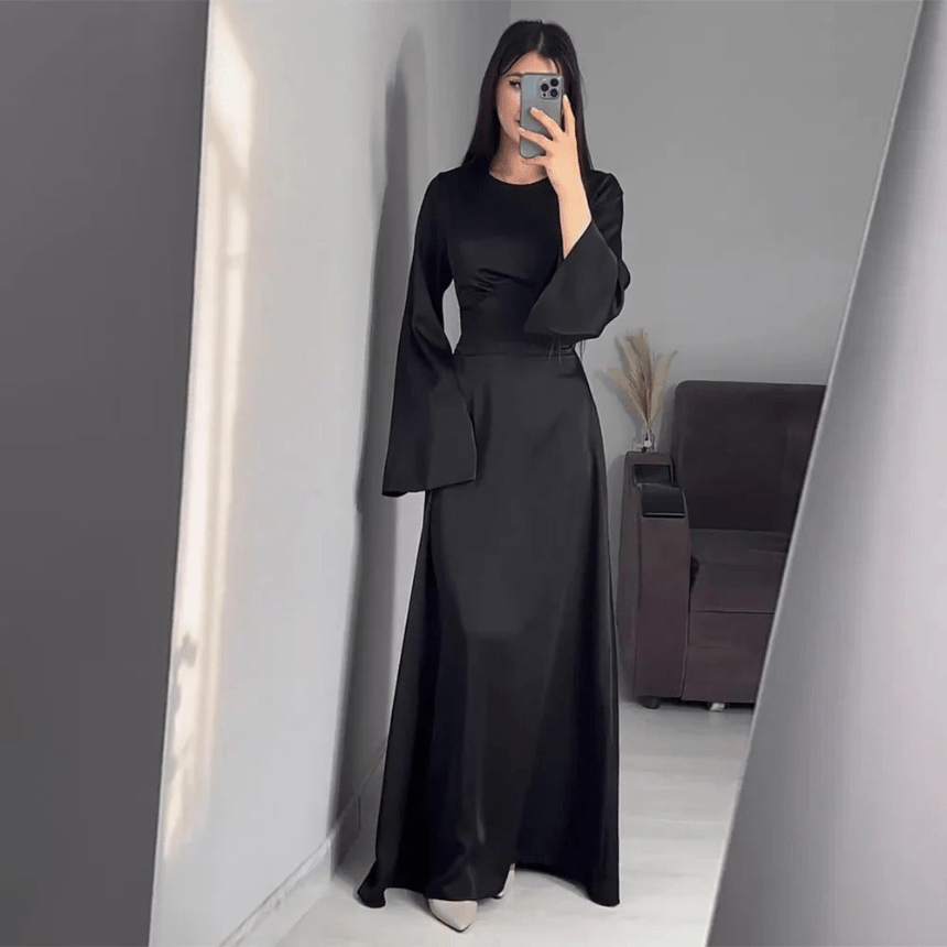 Drune | Lange Satin Damenkleid Elegantes Design & Bequem