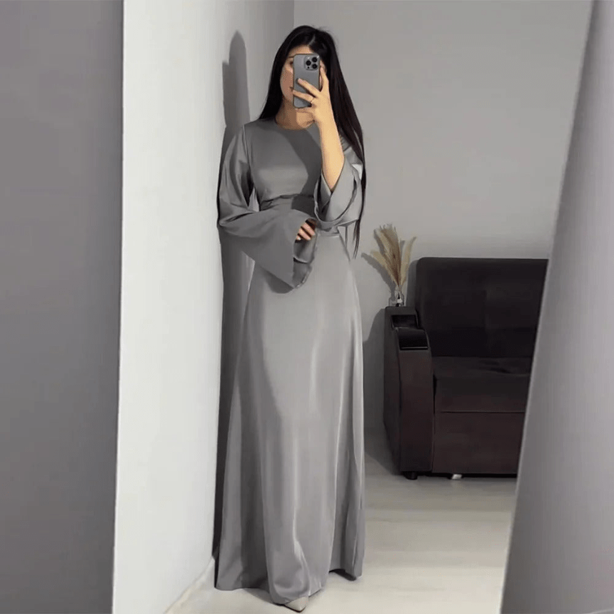 Drune | Lange Satin Damenkleid Elegantes Design & Bequem
