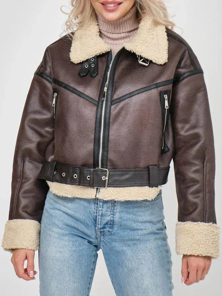 Drune | Aviatorjacke - mit Schaffell gefüttert - PU-Leder - Winterwärme