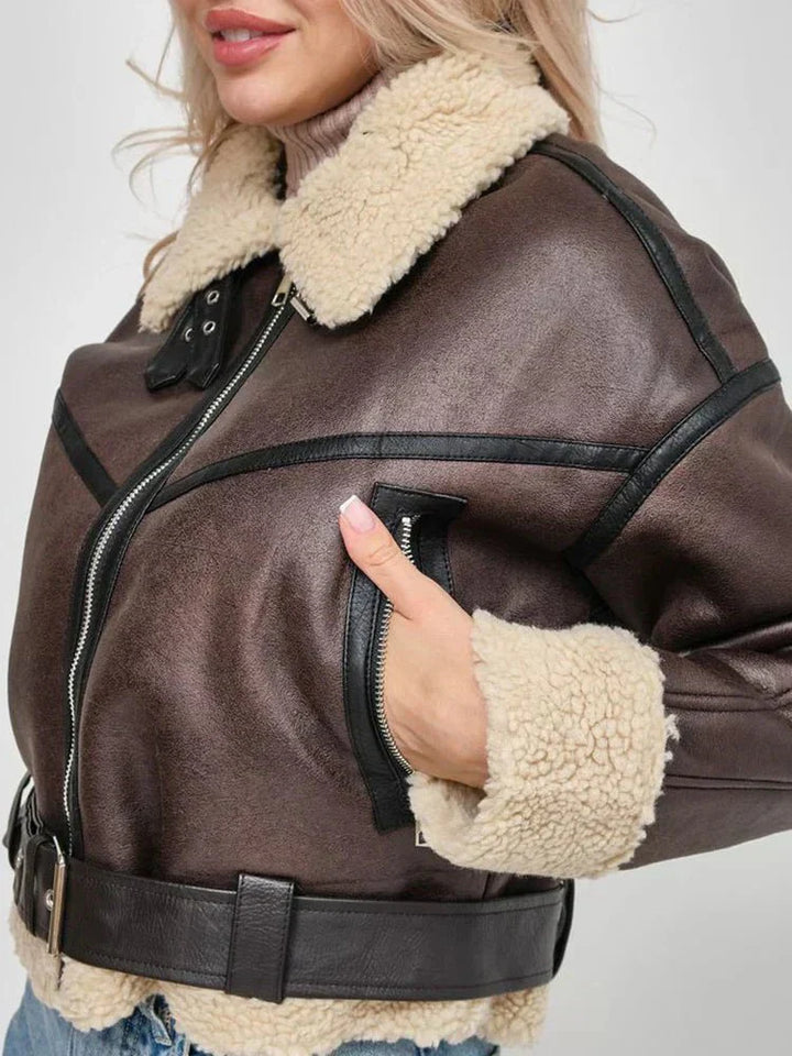 Drune | Aviatorjacke - mit Schaffell gefüttert - PU-Leder - Winterwärme