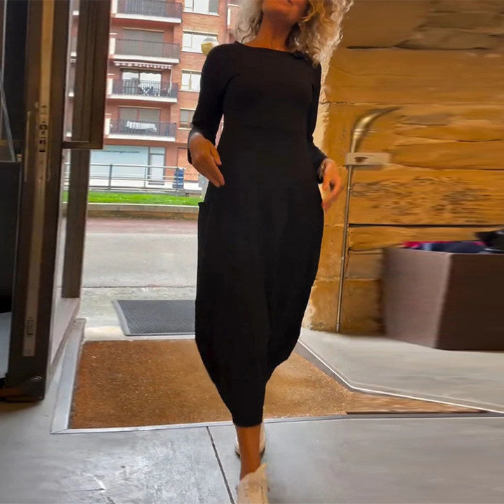 Drune | Kleid mit Rundhalsausschnitt und Langen Ärmeln und Tasche