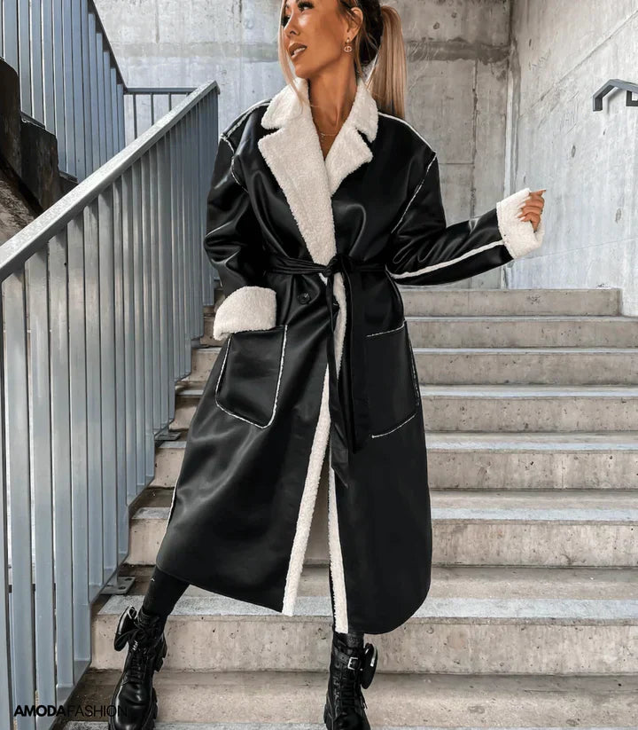 Drune | Lederjacke mit Fleece-Futter und Schnüren