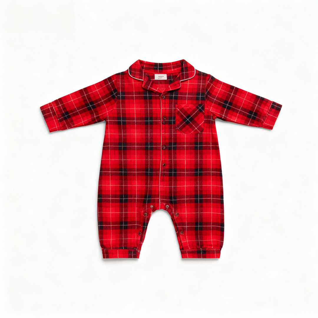 Drune | Weihnachtsfamilien-Matching Rote Karierte Knopf-Oben Langarm Pyjama Sets Mit Hund