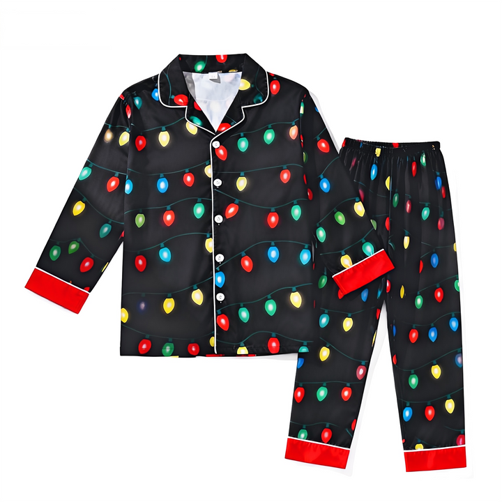 Drune | Urlaub Paar Knopfverschluss Satin Weihnachts-Pyjama-Set