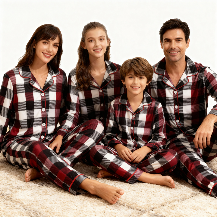 Drune | Familie Weihnachten Rot und Weiß Karos Knopfleiste Pyjama Sets