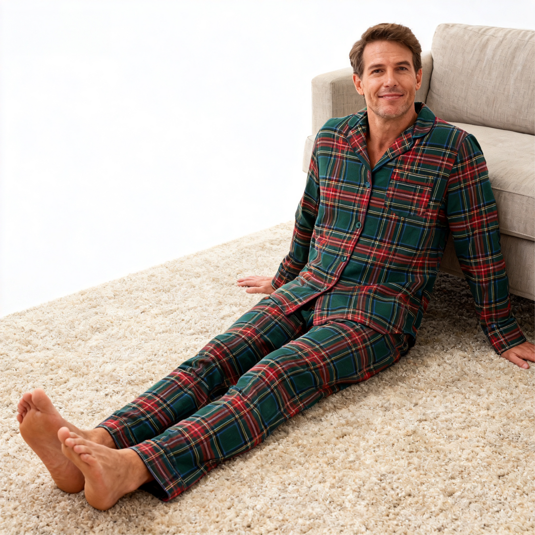 Drune | Familien-Weihnachten Plaid Knopf-Front-Pyjama-Sets