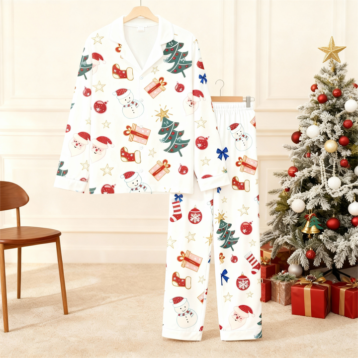 Drune | Weihnachtskragen Button-Up Schlafanzug Set für Paare