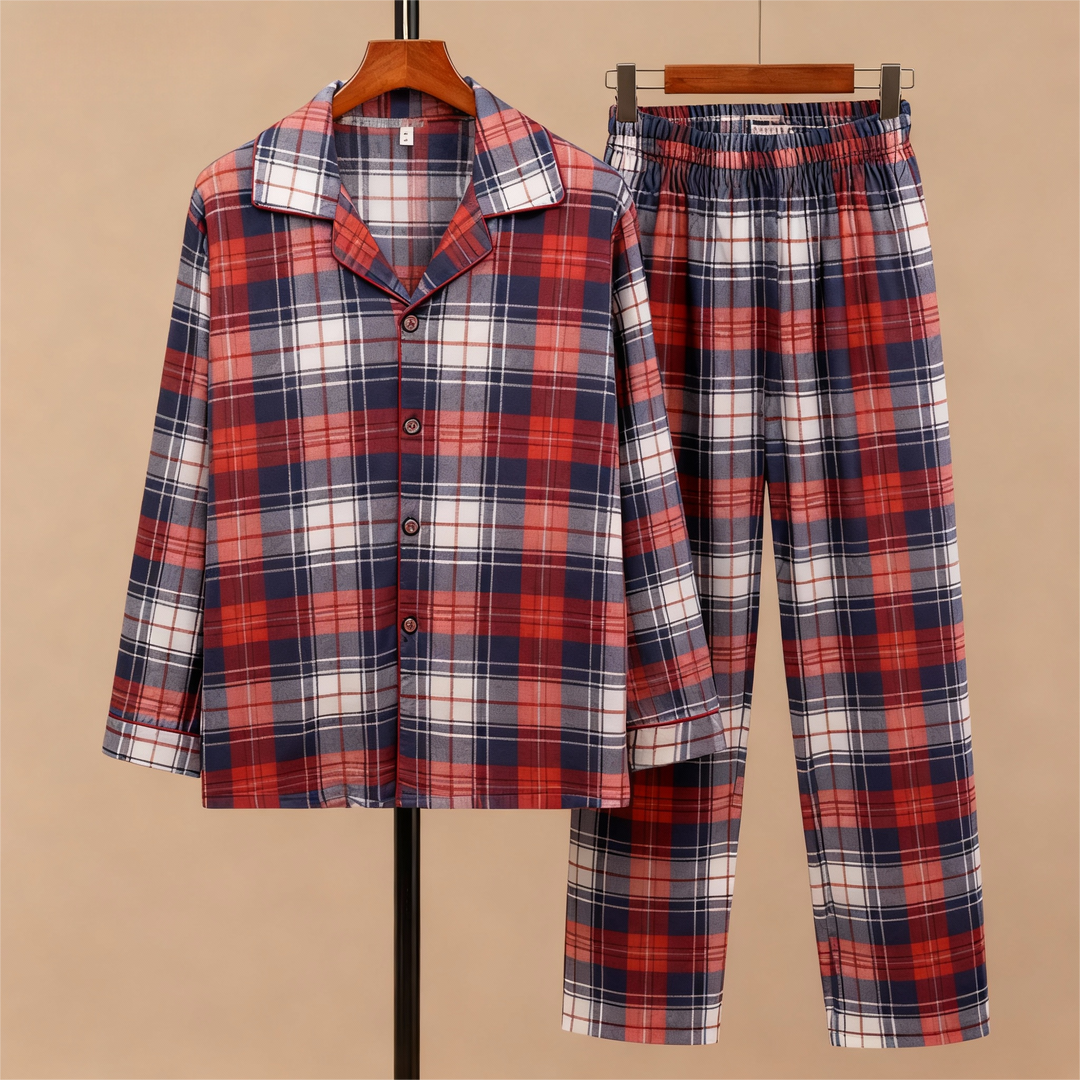 Drune | Gemütliche Karierte Knopf-Front Pyjama-Sets für Weihnachten