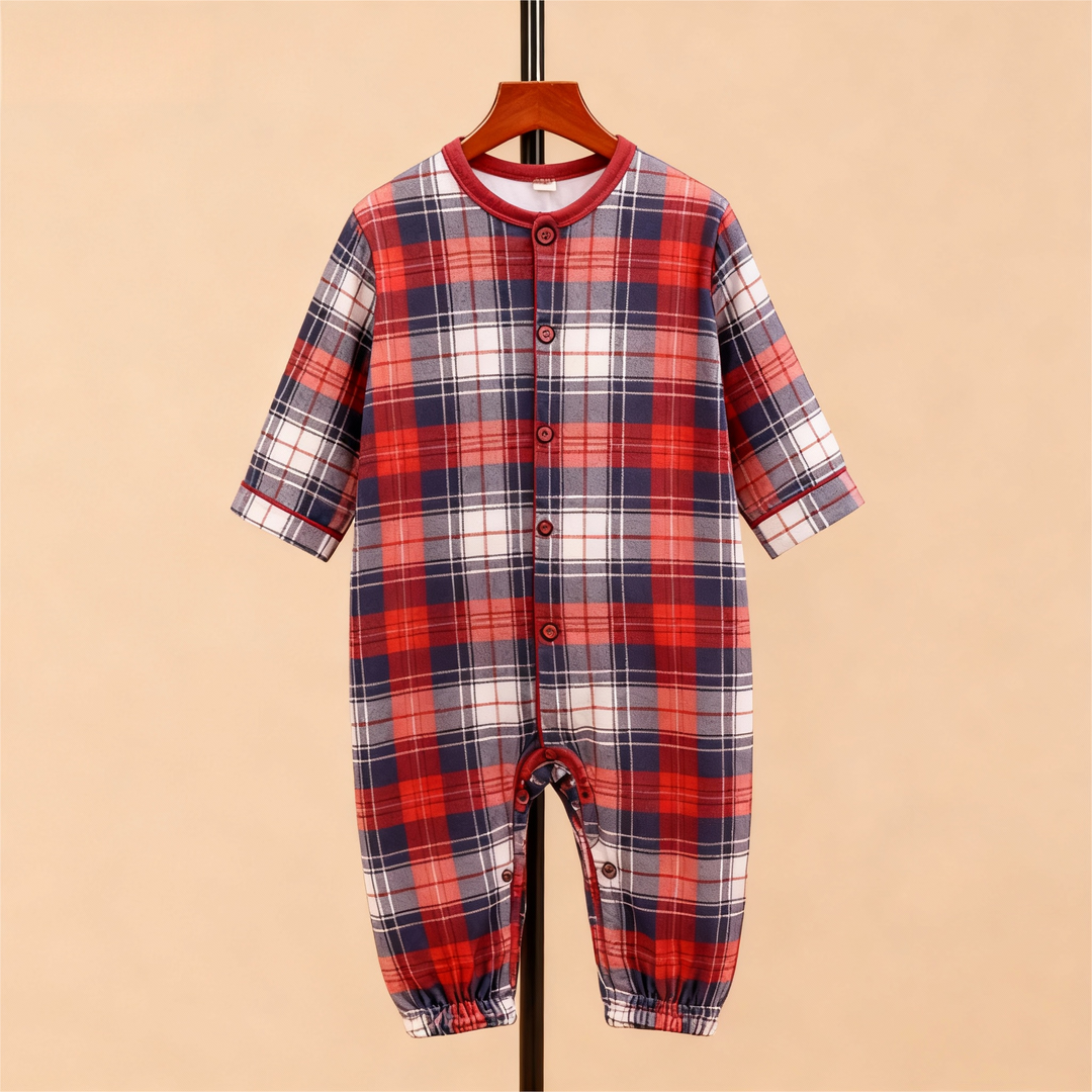 Drune | Gemütliche Karierte Knopf-Front Pyjama-Sets für Weihnachten