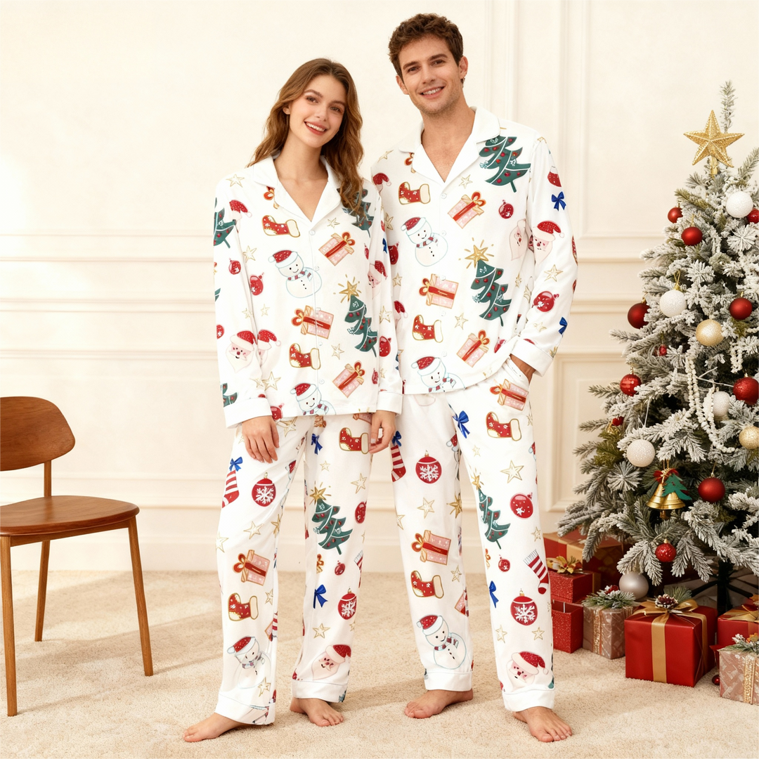 Drune | Weihnachtskragen Button-Up Schlafanzug Set für die Familie