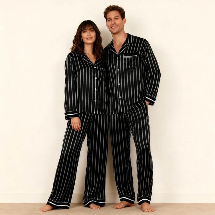 Drune | Elegantes Satin-Grünes Pyjama-Set für Paare