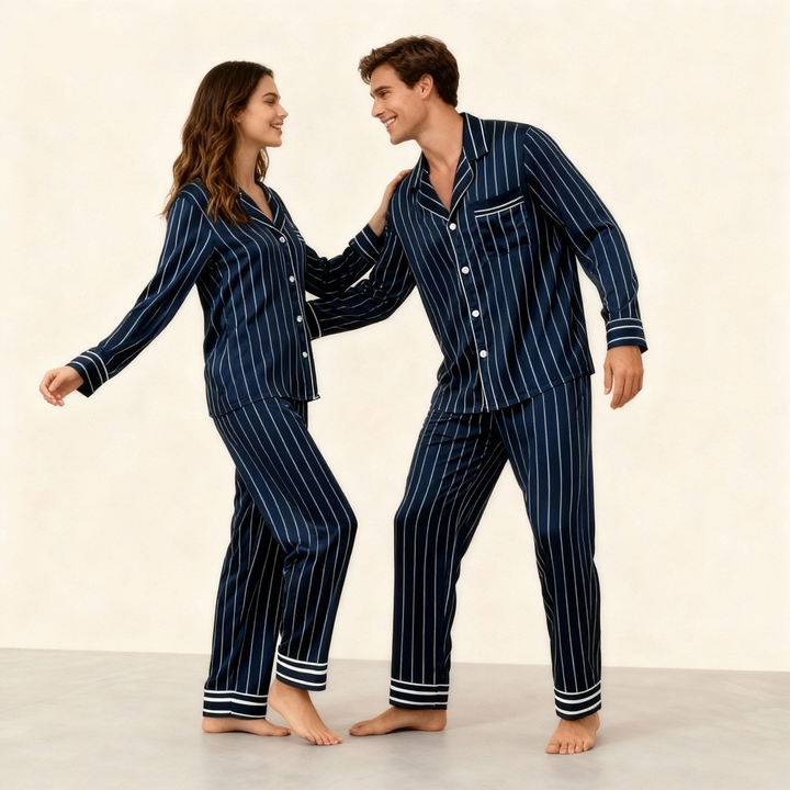 Drune | Elegantes Satin-Grünes Pyjama-Set für Paare