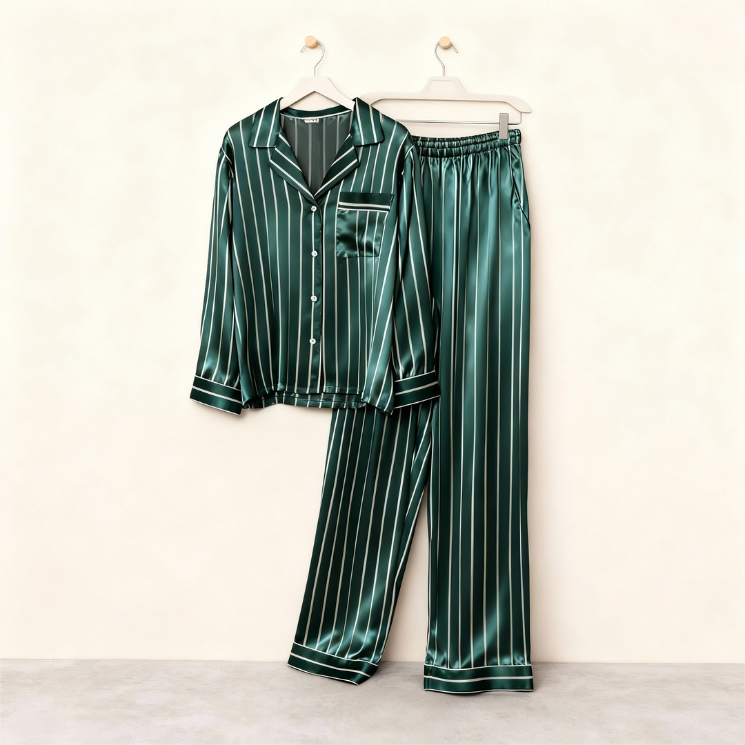 Drune | Elegantes Satin-Grünes Pyjama-Set für Paare