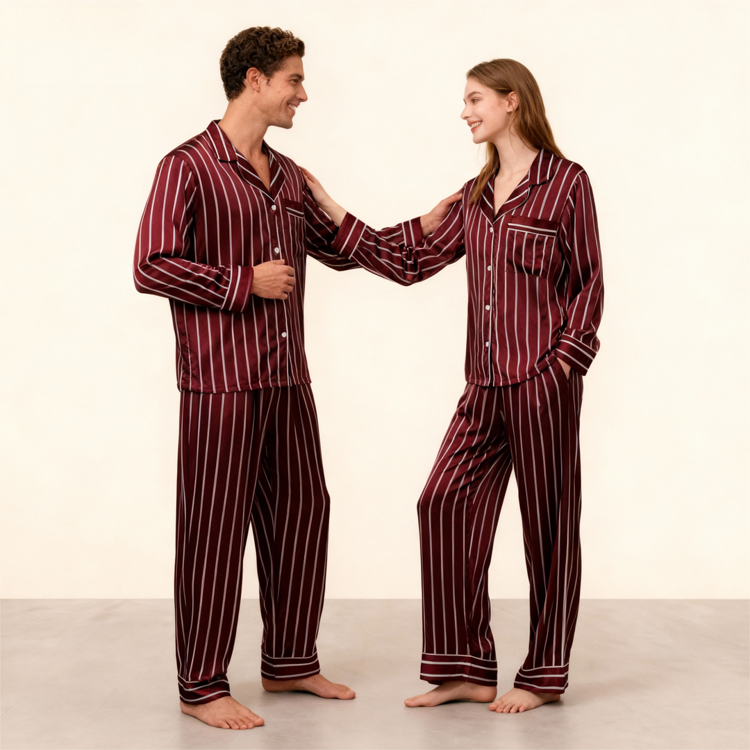 Drune | Elegantes Satin-Grünes Pyjama-Set für Paare