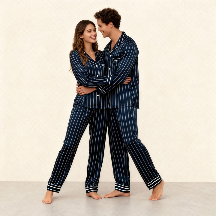 Drune | Elegantes Satin-Grünes Pyjama-Set für Paare