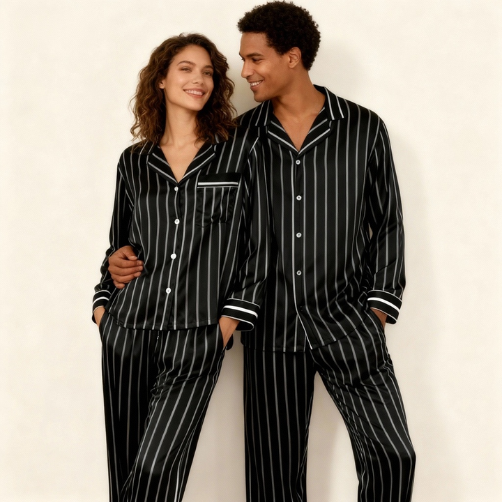 Drune | Elegantes Satin-Grünes Pyjama-Set für Paare