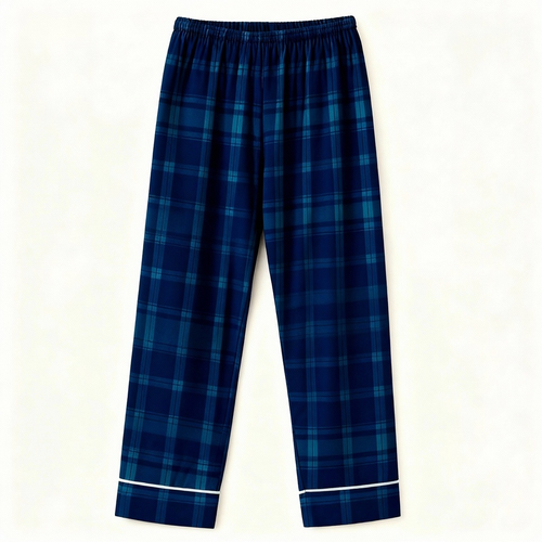 Drune | Paar passende Schlafanzug-Set – Graues Knopf-Hals T-Shirt & Karohosen