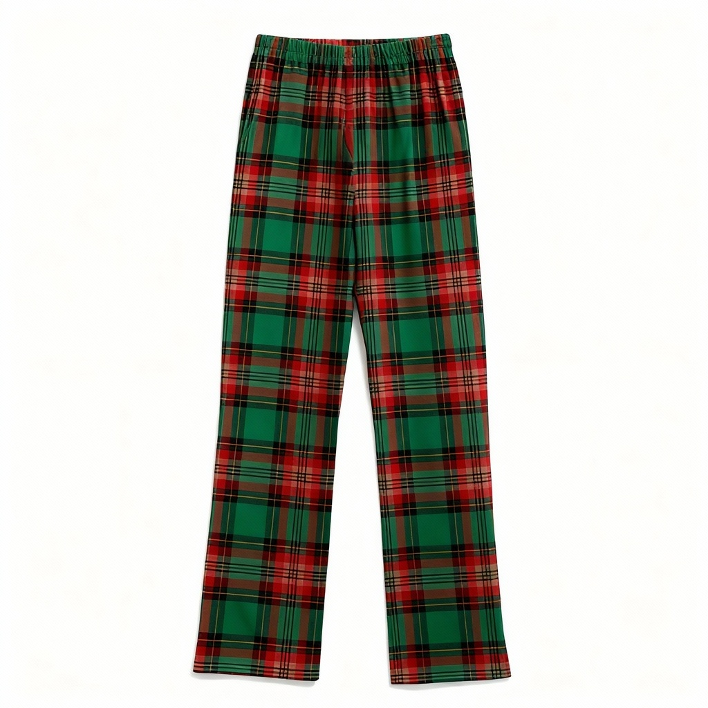 Drune | Paar Pyjama-Set – Graues Knopf-Hals T-Shirt & Grüne Karohose