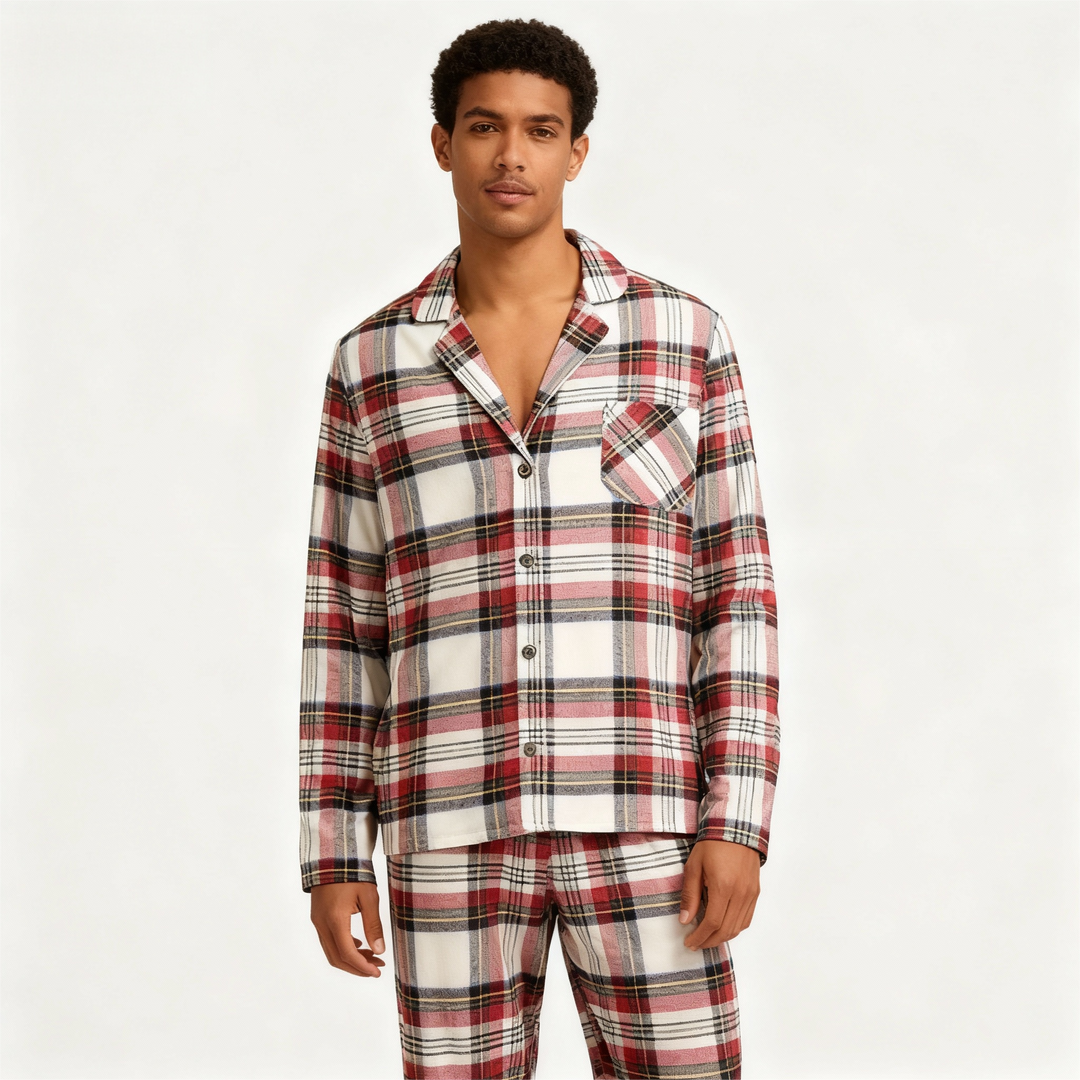 Drune | Urlaub Familie Rot Karierte Knopf-Front Weihnachts-Pyjama Set