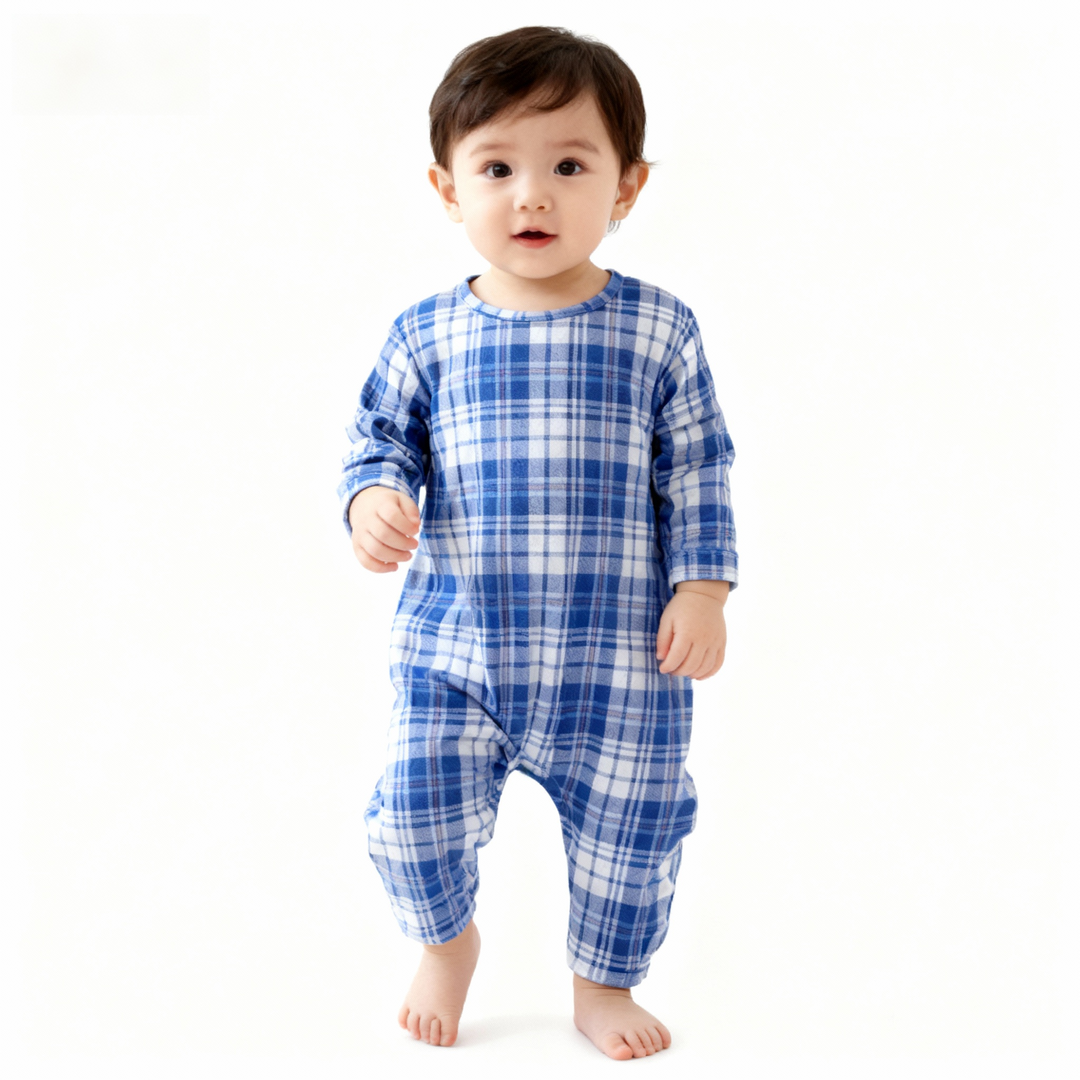 Drune | Passende Familien Schlafanzüge Blau Weiß kariert Weihnachts-Pajama-Set