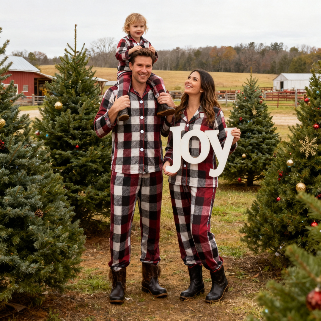Drune | Familie Weihnachten Rot und Weiß Karos Knopfleiste Pyjama Sets