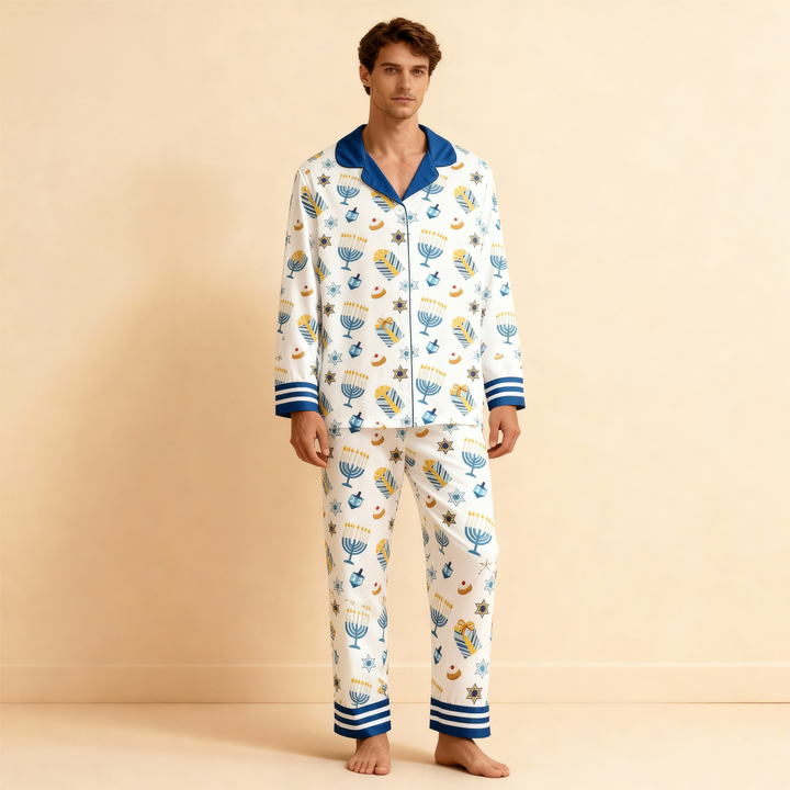 Drune | Familie Satin Hanukkah Pyjama Set – Button-Down Stil