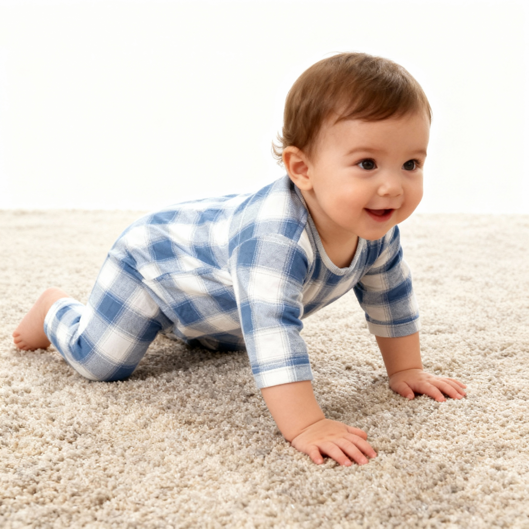 Drune | Familie passende Pyjamas Blau und Weiß Karierter Baumwoll-Set