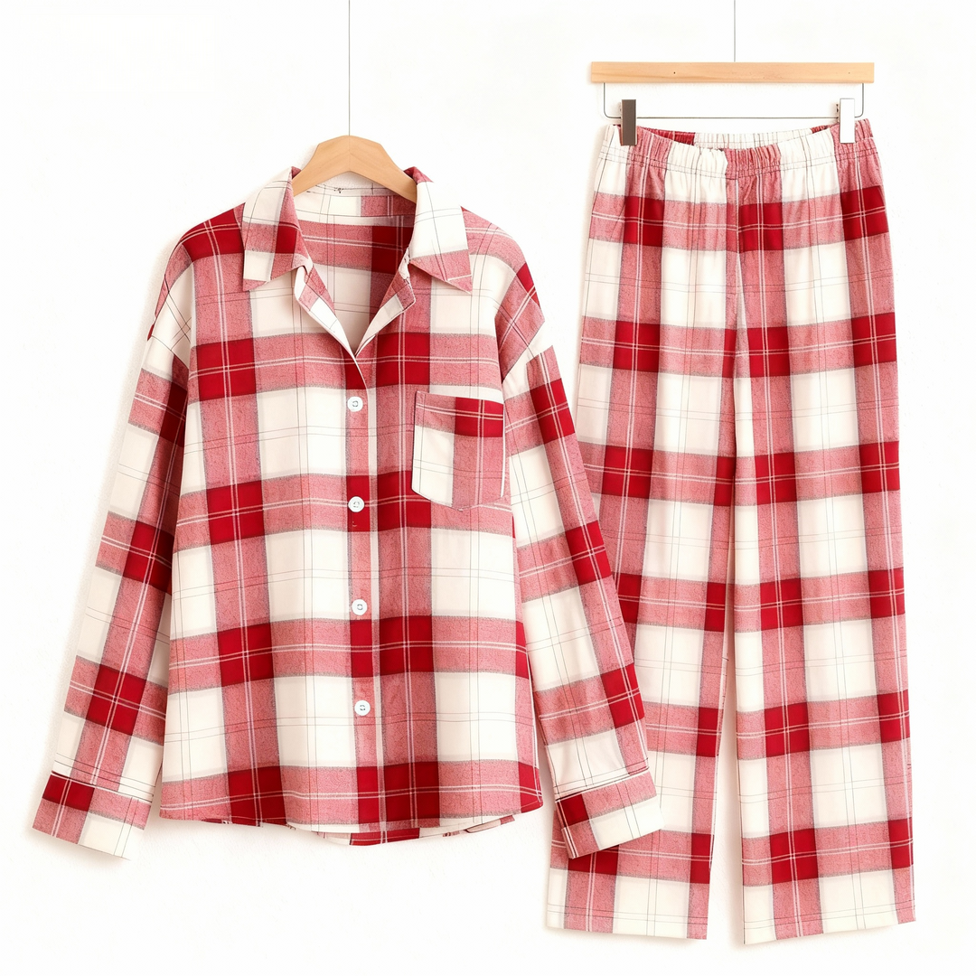 Drune | Passende Familien Schlafanzüge Rot Weiß Karierte Weihnachts Pyjama Set