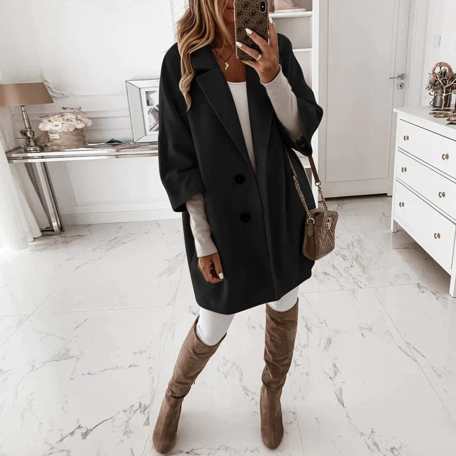 Drune | Schlichte Lange Jacke mit Knopfdetails Wollmischung Minimalistische Eleganz