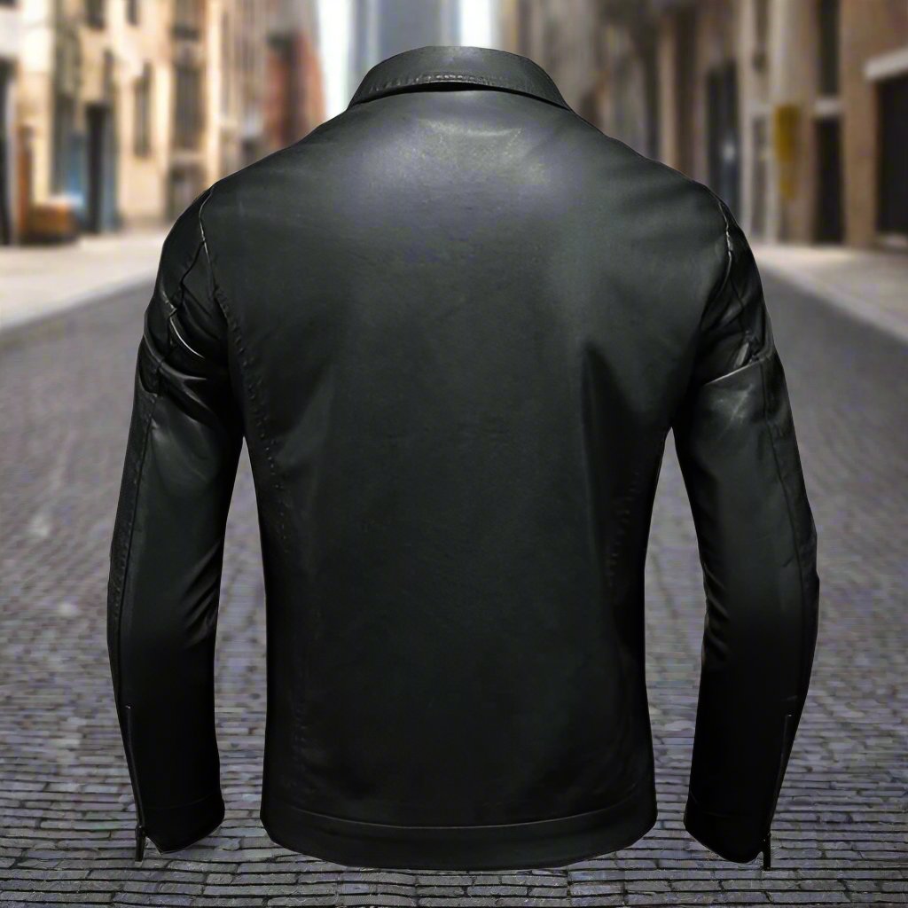 Drune | Lederjacke Reißverschluss Spitzkragen Taillierte Passform Brusttaschen