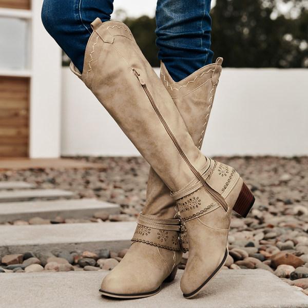 Drune | Cowboystiefel Mit Blockabsatz - Dekorative Schnalle