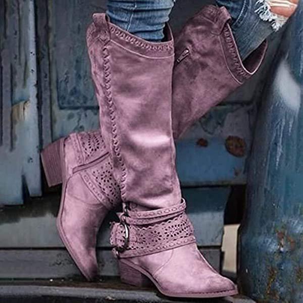 Drune | Cowboystiefel - Wildledertextur - Spitz zulaufend - Niedriger Absatz - Stickdetails