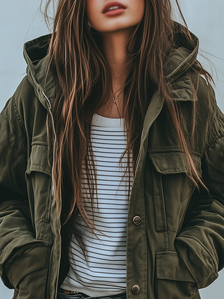 Drune | Vintage Winddichte Arbeitsjacke Mit Kapuze Und Mehreren Taschen