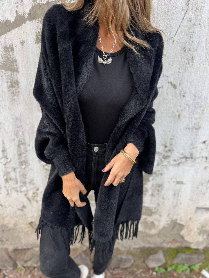 Drune | Weiche Poncho mit Fransen Acrylmischung Perfekt Für Herbst und Winter