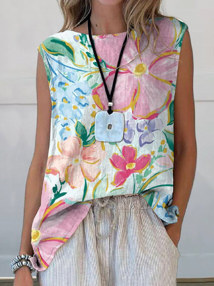 Drune | Schöner Floral Art Print Baumwolle und Leinen Tanktop