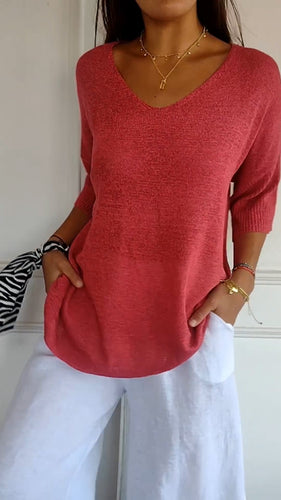 Drune | Unifarbenes Stricktop mit V-Ausschnitt